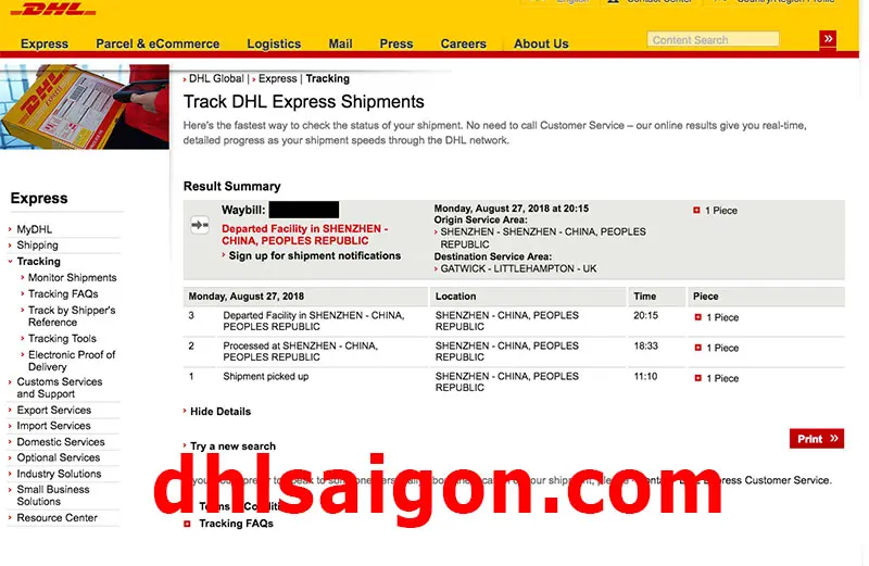 DHL Tracking - Tra cứu vận đơn DHL gửi đi quốc tế 
